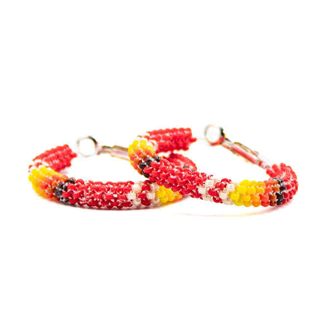 Beaded Red Beaded Hoop Earrings