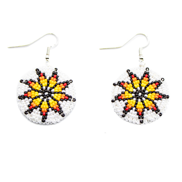 Beaded White Sunburst Beaded Earrings