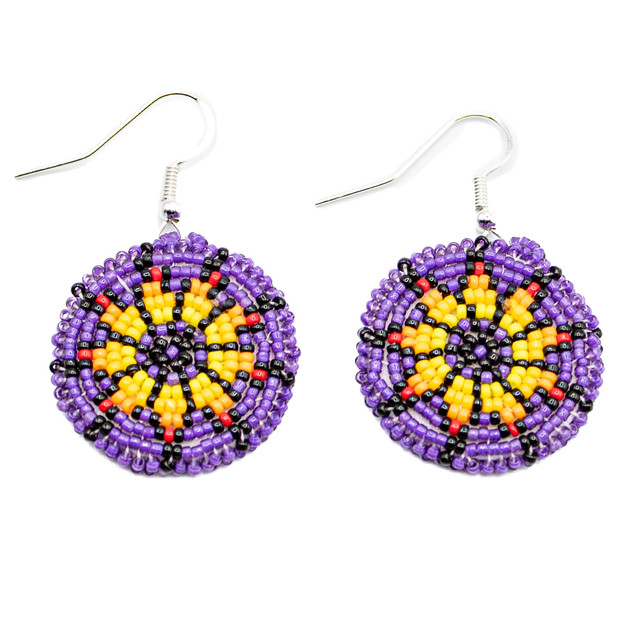 Beaded Purple Sunburst Beaded Earrings