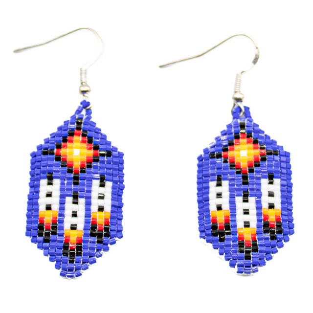 Beaded Purple Beaded Feather Earrings on Leather
