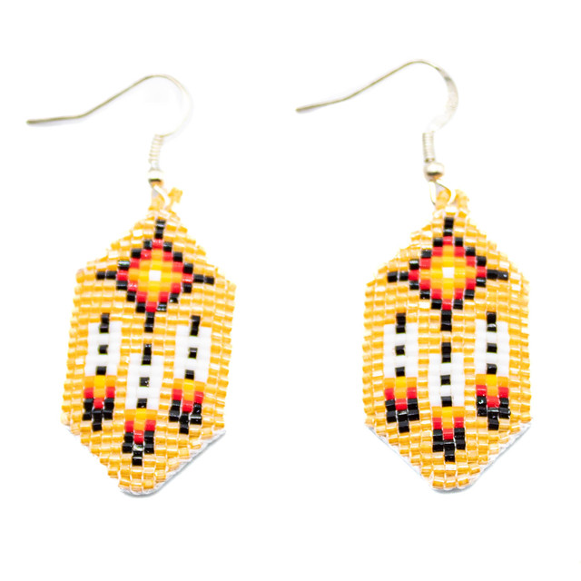 Beaded Tan Beaded Feather Earrings on Leather