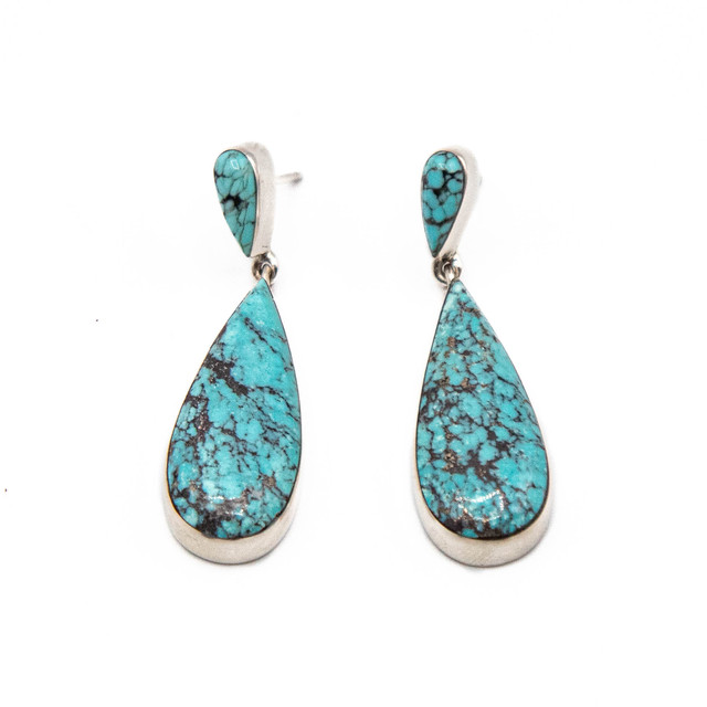 Turquoise & Silver Turquoise Teardrop Earrings