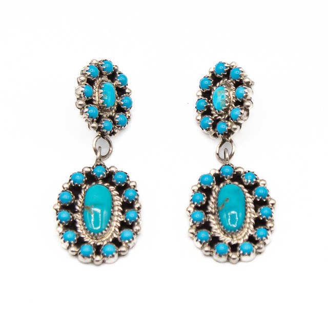 Turquoise & Silver Turquoise Cluster Dangle Earrings