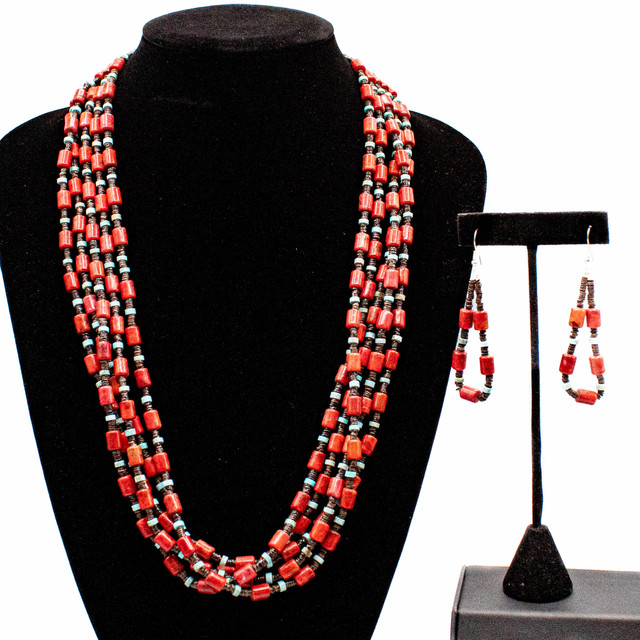 Multi-Strand Apple Coral & Kingman Turquoise Necklace Set