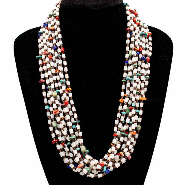 Multi-Strand Mother Of Pearl, Multistone 10 Strand Necklace