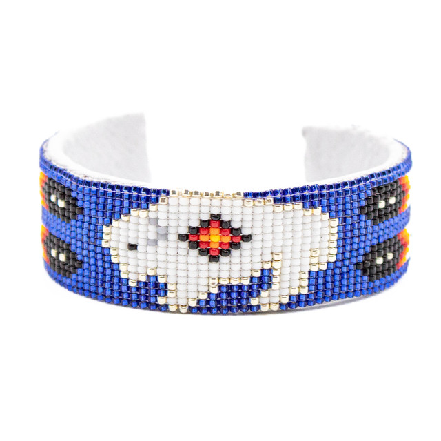 Beaded Dark Blue Beaded Bracelet with Bison and feathers