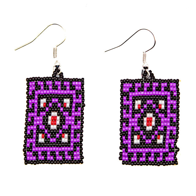 Beaded Beaded Rug Design Earrings in Purple