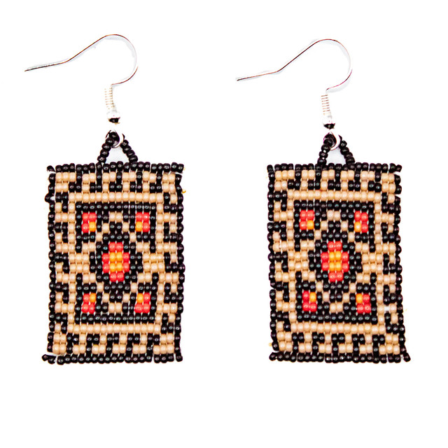Beaded Beaded Rug Design Earrings in Brown
