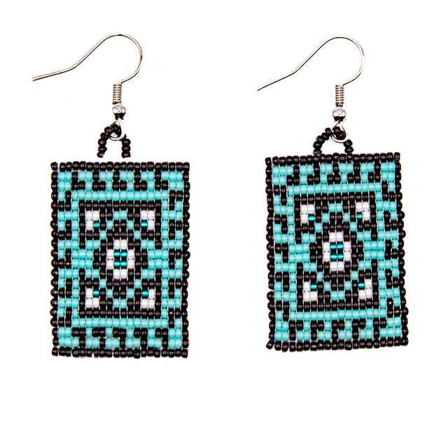 Beaded Beaded Rug Design Earrings in Turquoise