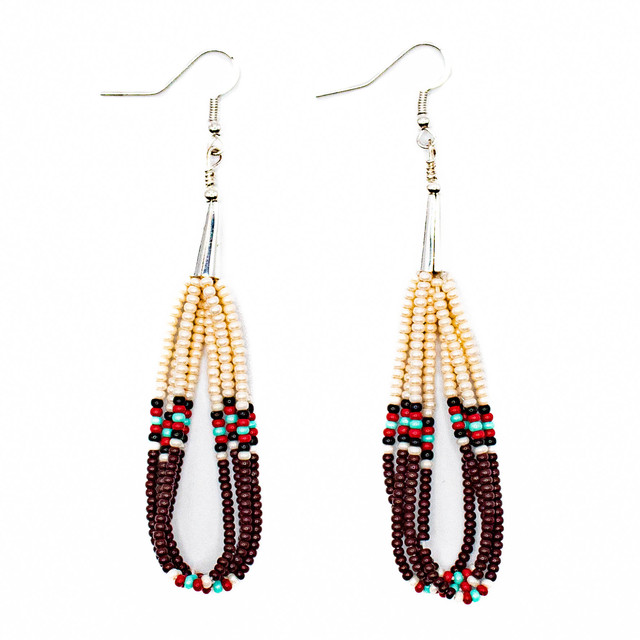 Beaded Multistrand Beaded Earrings in Cream & Brown