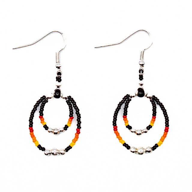 Beaded Double Loop Beaded Earrings in Black