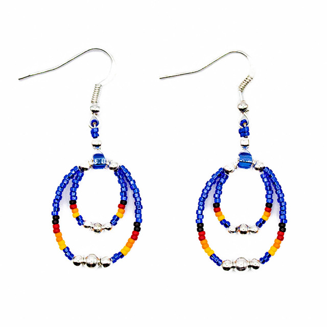 Beaded Double Loop Beaded Earrings in Blue