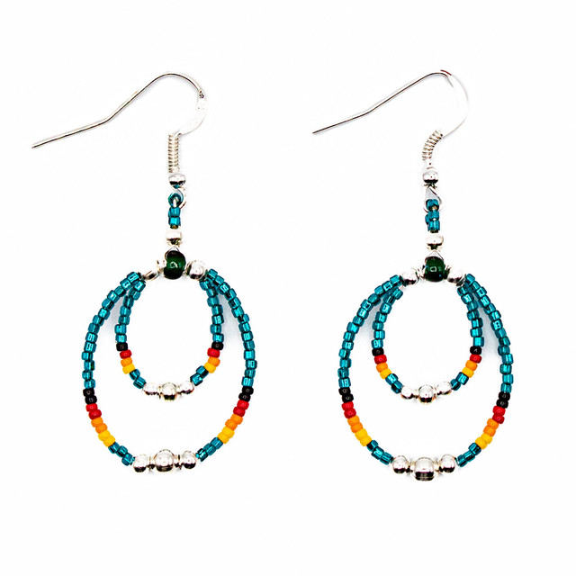 Beaded Double Loop Beaded Earrings in Turquoise