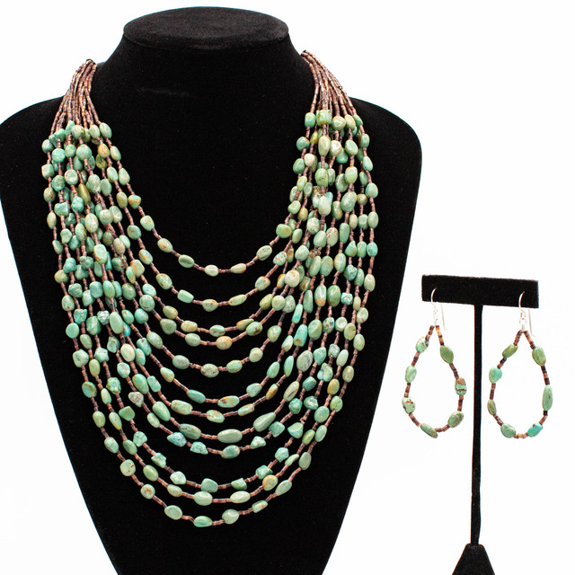 Multi-Strand 12 Strand Layered Turquoise Necklace and Earring Set