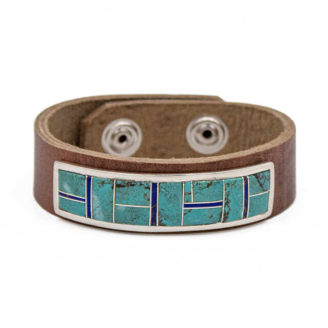 Turquoise & Silver Turquoise & Lapis Inlay on Leather