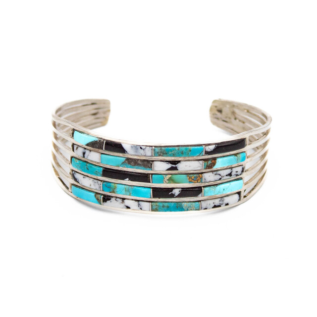 Turquoise & Silver Turquoise & White Buffalo Inlay