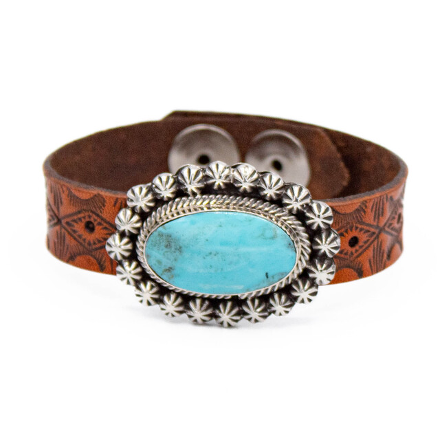 Turquoise & Silver Turquoise & Silver on Leather