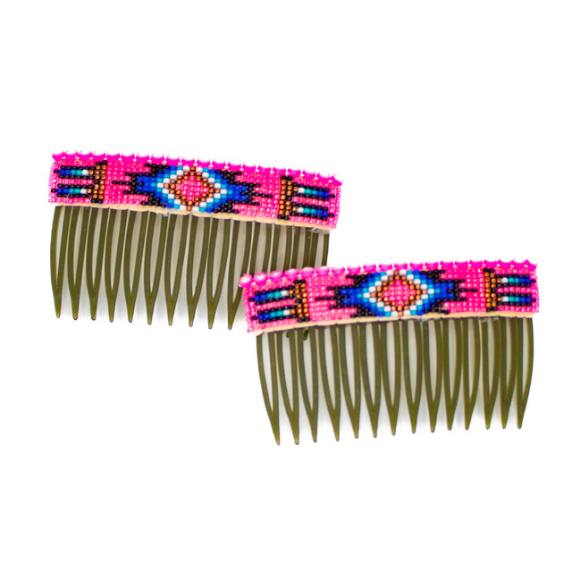 Hair Accessories Pink Beaded Hair Comb Set
