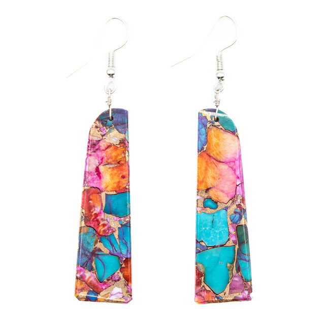 Semi-Precious Stone Pink Dahlia Slab Earrings