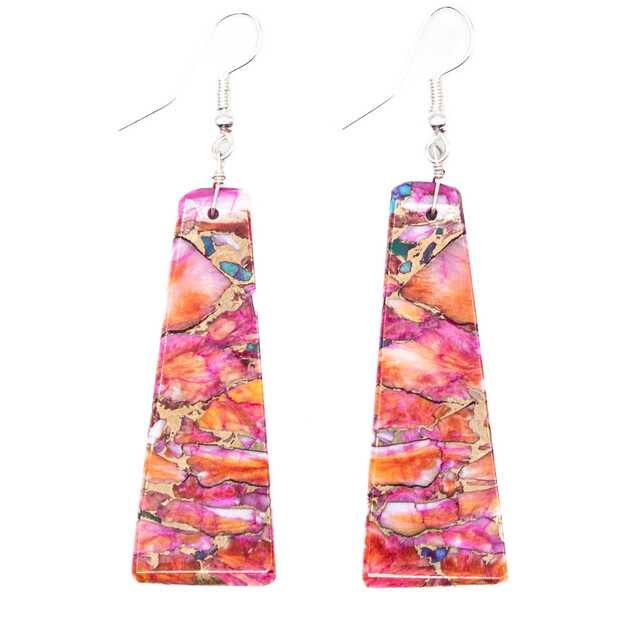 Semi-Precious Stone Pink Dahlia Slab Earrings