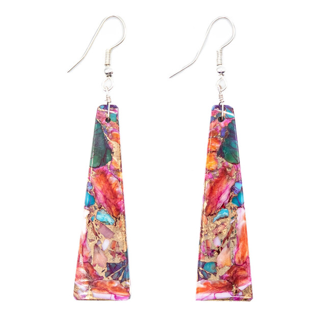Semi-Precious Stone Pink Dahlia Slab Earrings