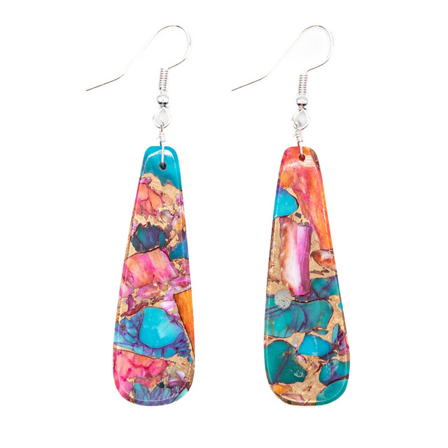 Semi-Precious Stone Pink Dahlia & Turquoise Earrings