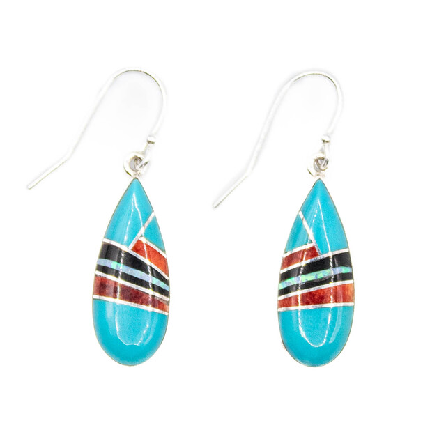 Semi-Precious Stone Onyx, Turquoise & Spiny Oyster Earrings