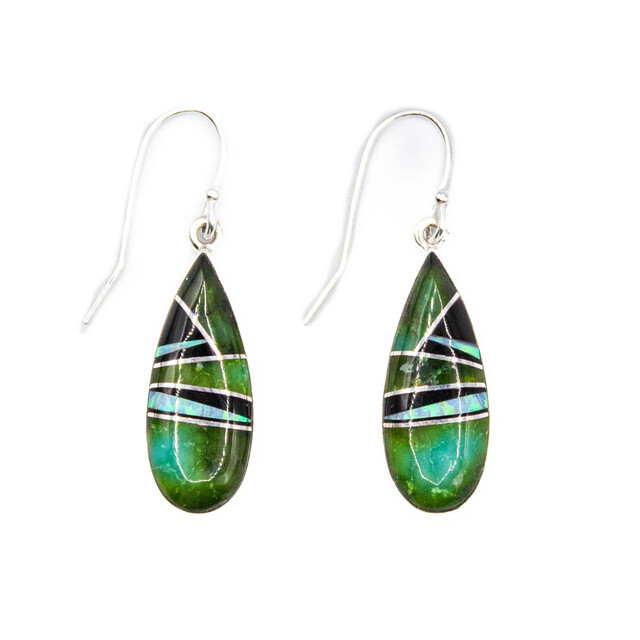 Semi-Precious Stone Onyx, Turquoise & Opal Earrings